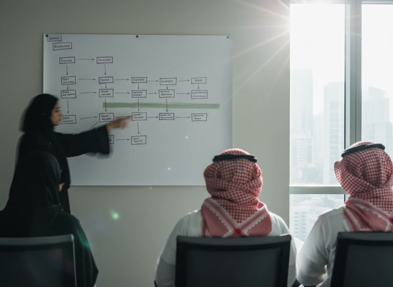 A consultant presenting a roadmap to an audience — awareness campaigns